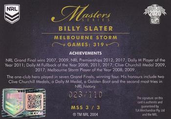 2020 NRL Elite - Masters Series Signatures #MSS3 Billy Slater Back